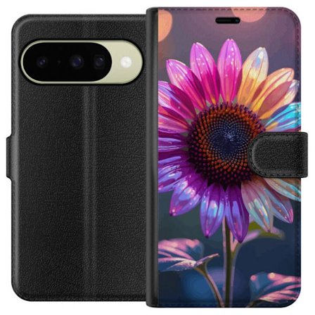 Kompatibelt Lommeboketui til Google Pixel 10 Irideserende blomst med glitrende kronblad i rosa lilla og gull mot myk bokeh bakgrunn