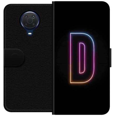 Kompatibel Tegnebogsetui til Nokia Nokia G20 Minimalistisk neonbogstav D i farveskiftende lys mod sort baggrund i moderne digital design