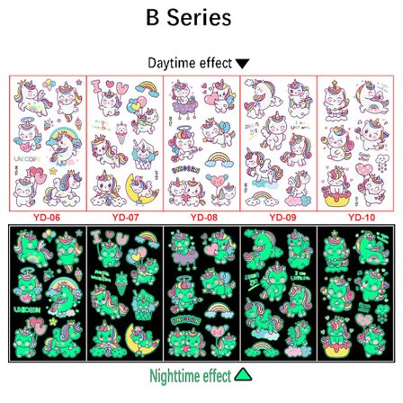 Selvlysende UV midlertidige tatoveringer, Enhjørning B