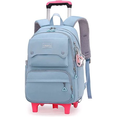 Enfärgade flickor rullande ryggsäck med hjul Skolväska Elementary School Student Trolley Daypack Outdoor Travel Bag