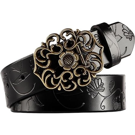 Naisten aito nahkavyö farkuille (musta) Vintage etninen tyyli