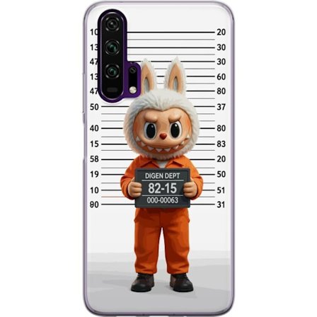 Yhteensopiva Puhelinkuori Honor Honor 20 Pro Söpö piirretty pupuhahmo vankilavaatteissa ja vankinumerolla taustana mittamerkinnät