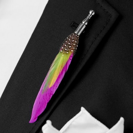Hot Pink Feather Lapel Pin for Men - Feather Lapel Pins