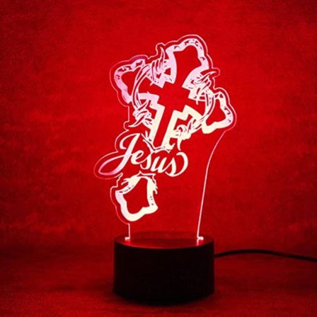 3D Gudskors Jesus Nattlys Bordskrive Optisk Illusjon Lamper 7 Farge Skiftende Lys LED Bordlampe Jul Hjem Kjærlighet Bursdag Barn Barn Dekor T
