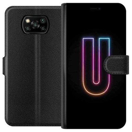 Kompatibel Tegnebogsetui til Xiaomi Xiaomi Poco X3 NFC Minimalistisk neonbogstav U i farverig lyseffekt mod sort baggrund