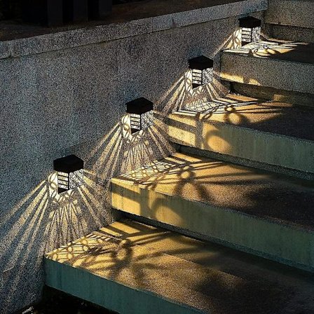 4 stk Solcelle Vegglamper Utendørs Gjerde Dekk Trinnlys