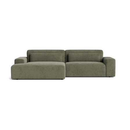 Messina XL Chaiselongue-Sofa, links, Ribcord Grün, Cord-Optik, modernes Design, bequeme Nozag-Federung, hochwertige Polsterung, 80cm Höhe