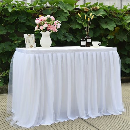 Tylli pöytähame suorakulmaisille pöydille, joustavat pöytäliinat 6 jalan pöydille, röyhelöinen pöytäliina joustavalla muotoilulla häihin ja 