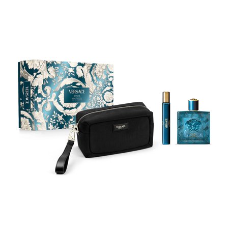 Versace Eros Cofanetto Regalo Eau De Parfum + Travel Spray + Trousse 1pz - Cofanetto Profumo Uomo
