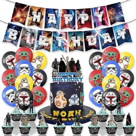 Star Wars Tema Bursdagsfest Utstyrsett Inkluderer Banner Kake Cupcake Topper Ballonger Sett Dekorasjon