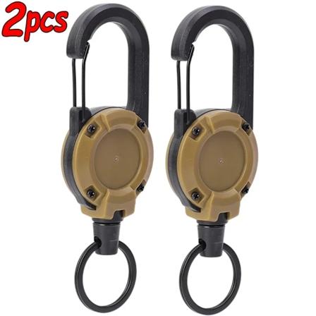 1/2St Heavy Duty Infällbara Dragmärken Id-Rulle Karbinhake Nyckelring Ståltråd Rep Spänne Nyckelhållare Utomhus Nyckelring Verktyg khaki-2pcs
