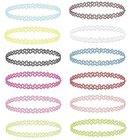 Paket med 12 tatueringshalsband, 12 färger choker halsband, regnbåge tatuering choker halsband för kvinnor flickor