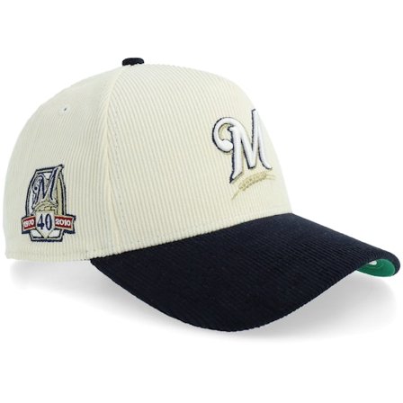 New Era - Beis adjustable Gorra - Hatstore Exclusive x Milwaukee Brewers 9FORTY 40 Anniversary Corduroy Chrome/Navy A-frame Adjustable @ Hatstore