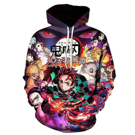 Aikuisten Demon Slayer Anime-huppari Tanjirou Nezuko 3D-painatus Hupparit Topit Pullover Pusero Lahjat C 3XL