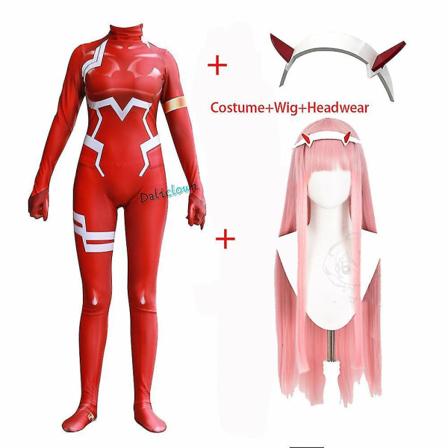 Anime Darling In The Franxx 02 Zero Two Cosplay kostume til kvinder Halloween kostume paryk 3d-udskrivning Jumpsuit-Wig