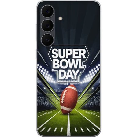 Kompatibel Mobilcover til Samsung Galaxy S25 FE Super Bowl Day plakat med amerikansk fodbold på oplyst arena i dramatisk sportsdesign