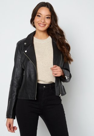 VILA Feli Leather Jacket Black Klær