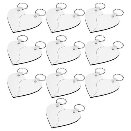 10 Set Sublimering Hjärta Formade Ämnen MDF Skiva Termisk Överföring Nyckelringar Nyckelringar Dubbelsidigt Tryckta för Nyckelbrickor m