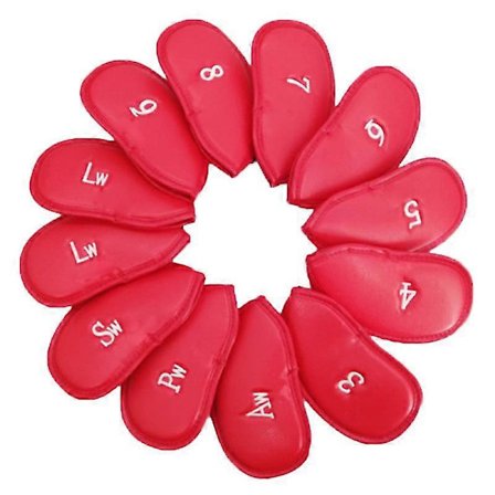 12 stk. Syntetisk Lær Headcover Sett Jernbeskyttelsessett Køllehodebeskytter Passer De Fleste Jernkøller (Rød)