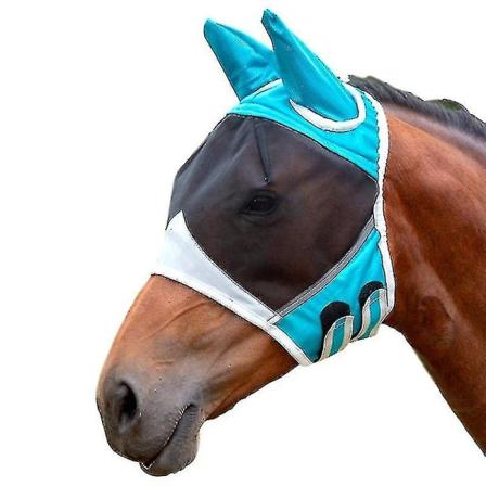 Hästflugmössa Andningsbar Anti-UV Öra, Näsa Och Näsas Skydd Insektsavvisande Mask Med Kardborrstängning Blå 80*114*45cm