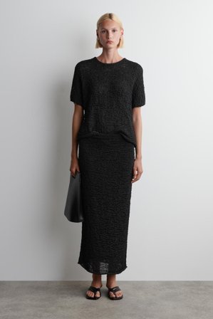 COS Women's Textured Open-Knit Midi Skirt in Black