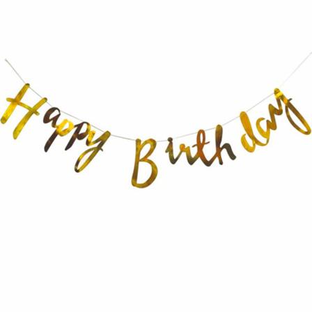 Guld Happy Birthday Girlang 1,8m Kursiv Stil