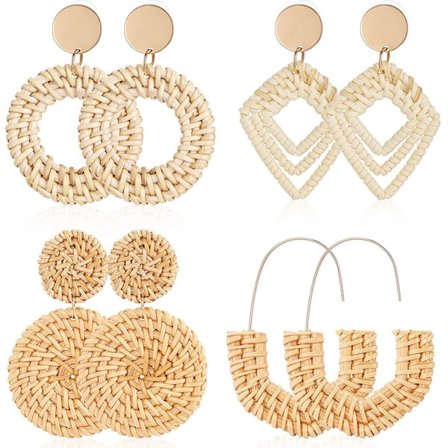 4 par flätade rottingörhängen Lätta geometriska rotting tofsar örhängen