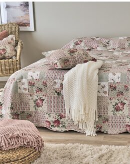 Överkast Rosa blommigt Beige - 150x260 cm - Linea