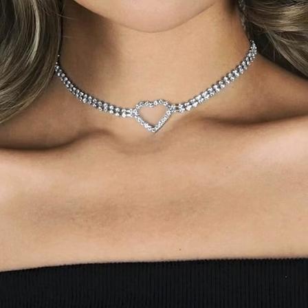 Rhinestone Choker Halsband Silver Diamond Hjärt Halsband 2 Rader Kristall Kedja Smycken för Kvinnor Flickor
