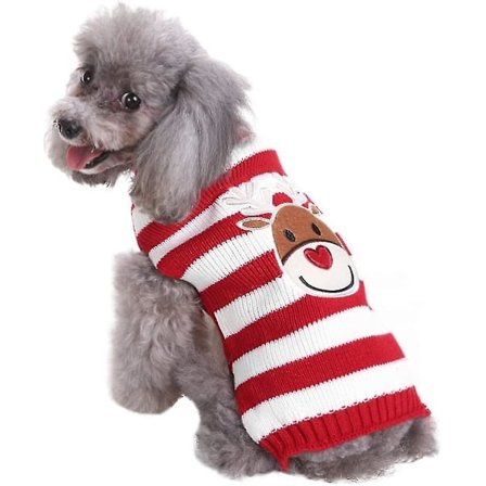 Jouluneule Koiran villapaita Pehmeä vyötärö neulottu Koiranpennun vaatteet Talvi Hirvi Koiranpentu Raidalliset Lemmikkieläinten asu