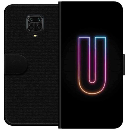 Kompatibel Tegnebogsetui til Xiaomi Xiaomi Redmi Note 9 Pro Minimalistisk neonbogstav U i farverig lyseffekt mod sort baggrund