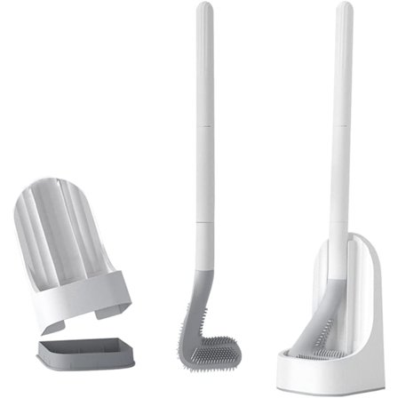 Golf-wc-harja ja pidike -setti, pitkävartinen silikoni joustava wc-harja muovinen wc-harja valkoinen kylpyhuoneen seinälle kiinnitettävä harja