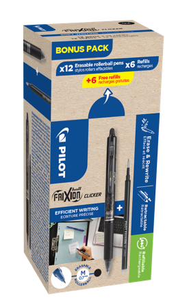 Pilot FriXion Ball Clicker Kulepenn kan viskes bort, 12-pakk Svart, Markere & markører