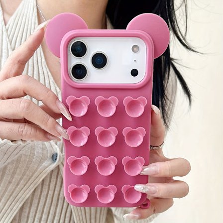 Yndigt 3D Bjørn Silikone Telefoncover med Sugekop, Designet til Kompatibilitet med iPhone 17 Promax