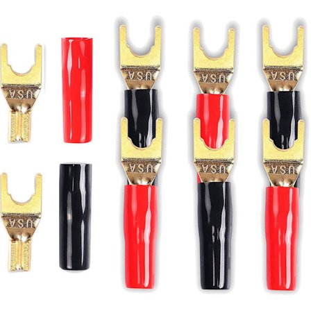 Y-liitin kaiutinjohdolle, 8 kpl kullattu tai 45 asteen Y-liitin