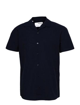 Slhregnew-Linen Shirt Ss Resort W Kortærmet Skjorte Blå Selected Homme