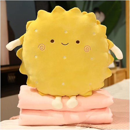 Yndig Tegneserie Kiks Plys Pude & Tæppe 2-i-1 – Blød Sofahynde, Kontorlur Tæppe, Foldbart Biltæppe til Rejser, Lejr