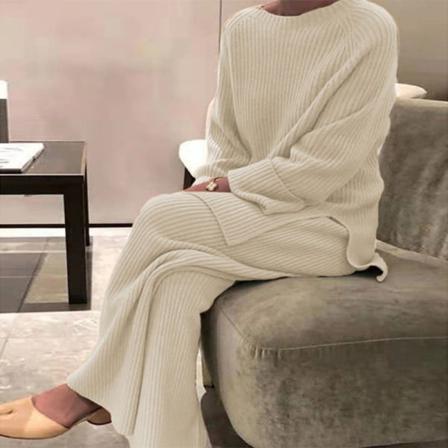 Dam Casual Långärmad Stickad Set Sidoslits Tvådelad Outfit