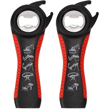 5-i-1 Multifunktionel Plastgreb Flaskeåbner - Åbner Nemt Drejelåg, Flaskelåg, Dåselåg og Dåsespænder (Sort) 2-pak