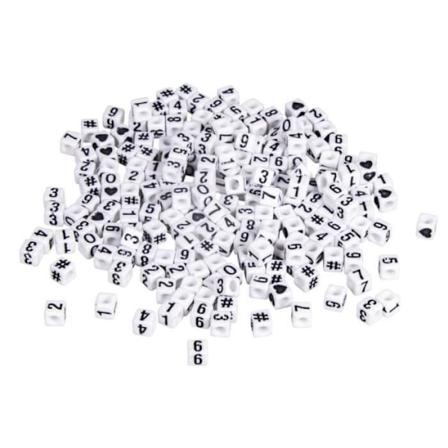 Vita firkantede nummerperler - RAHYER - 5 x 5 mm - Til personlige armbånd