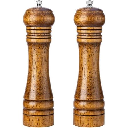 Peppermølle og saltmøllesett, salt- og peppermøller i eiketre, keramisk rotor med sterk justerbar grovhet, sett med 2