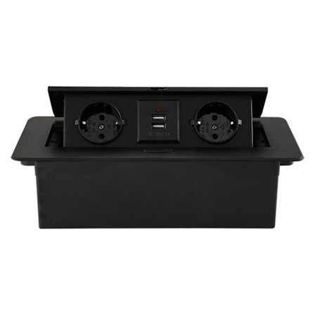 2 EU dolda uttag i bänkskivan Desktop Infällbart uttag Bordsuttag Långsamt för pop up med USB laddning väggsocka Black