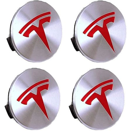Model 3 Model S Model X hjulnavkapslar, hjulkapslar, 4 st logotyp hjulnavkapslar (silver & röd logotyp)