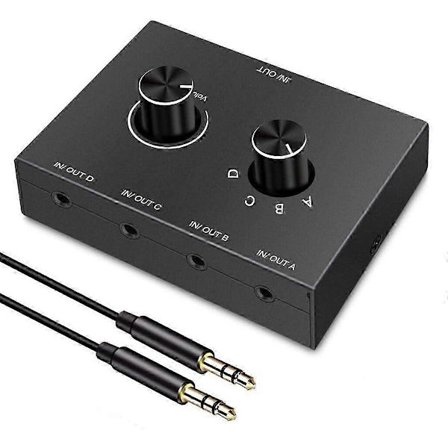 4-vägs 3,5 mm Jack Audio Switcher Stereo Bi-Directional Audio Switch Splitter Box 4 in 1 Ut Hörlursutgåva 0613