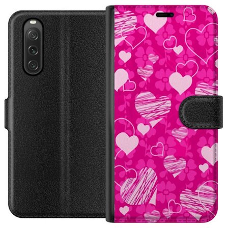 Kompatibel Tegnebogsetui til Sony Sony Xperia 10 V PopHjerteMønster