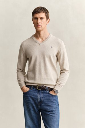 GANT Herren Klassischer V-Neck Pullover aus Baumwolle (XXXL) Beige