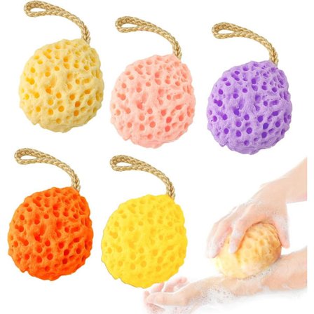 5-delars duschsvamp, duschsvamp för kroppen, återanvändbar kroppsskrubb med svamp, exfolierande duschsvamp, honungskaksduschsvamp (flerfärgad)