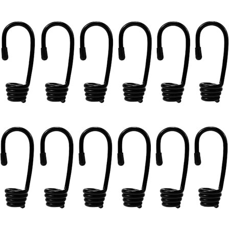 12 Spiral Kroker, Krok for Strammer, Solide Spiral Kroker i Plastbelagt Stål, Krok for Strammer eller Elastisk Snord Diameter 8 mm