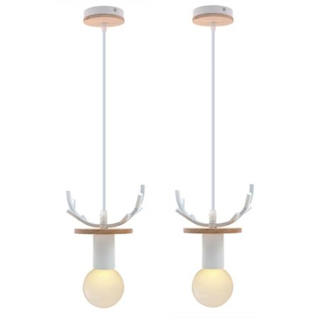 2 st moderna hängande taklampor i trä och metall, vit kronhjort, taklampa