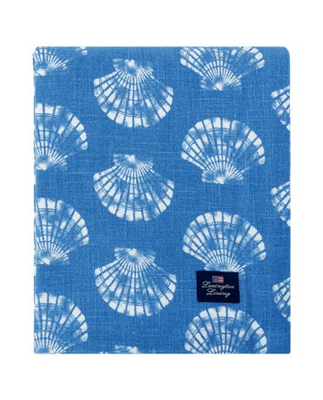 Lexington Duk i økologisk bomull med skalltrykk, blå/hvit